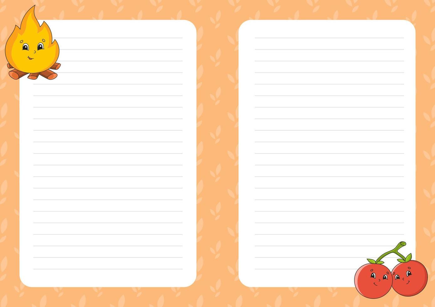 Colored sheet template for notes. Paper page for journal, notebook, diary, letters, schedule, organizer. Cute cartoon character. Lined sheet. Vector illustration. Barbecue theme.