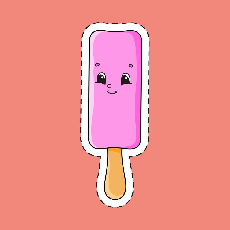 Sticker with contour popsicle. cartoon character. Colorful vector illustration. Isolated on color background. Template for your design.