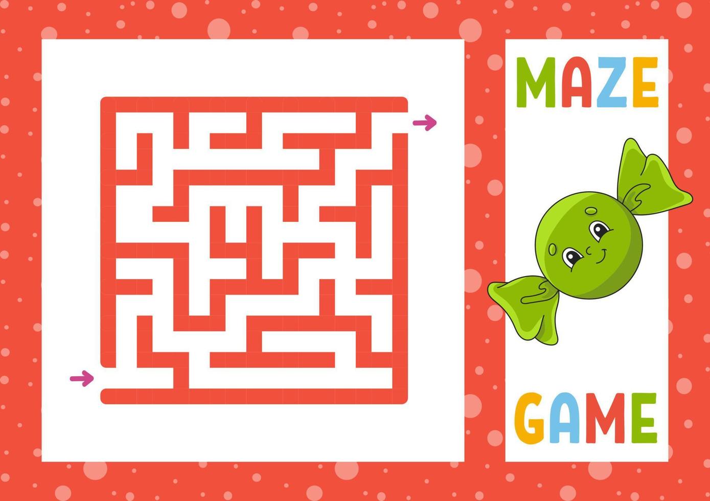 Square maze. Game for kids. Puzzle for children. Happy character. Labyrinth conundrum. Color vector illustration. Find the right path. Isolated vector illustration. Cartoon style.