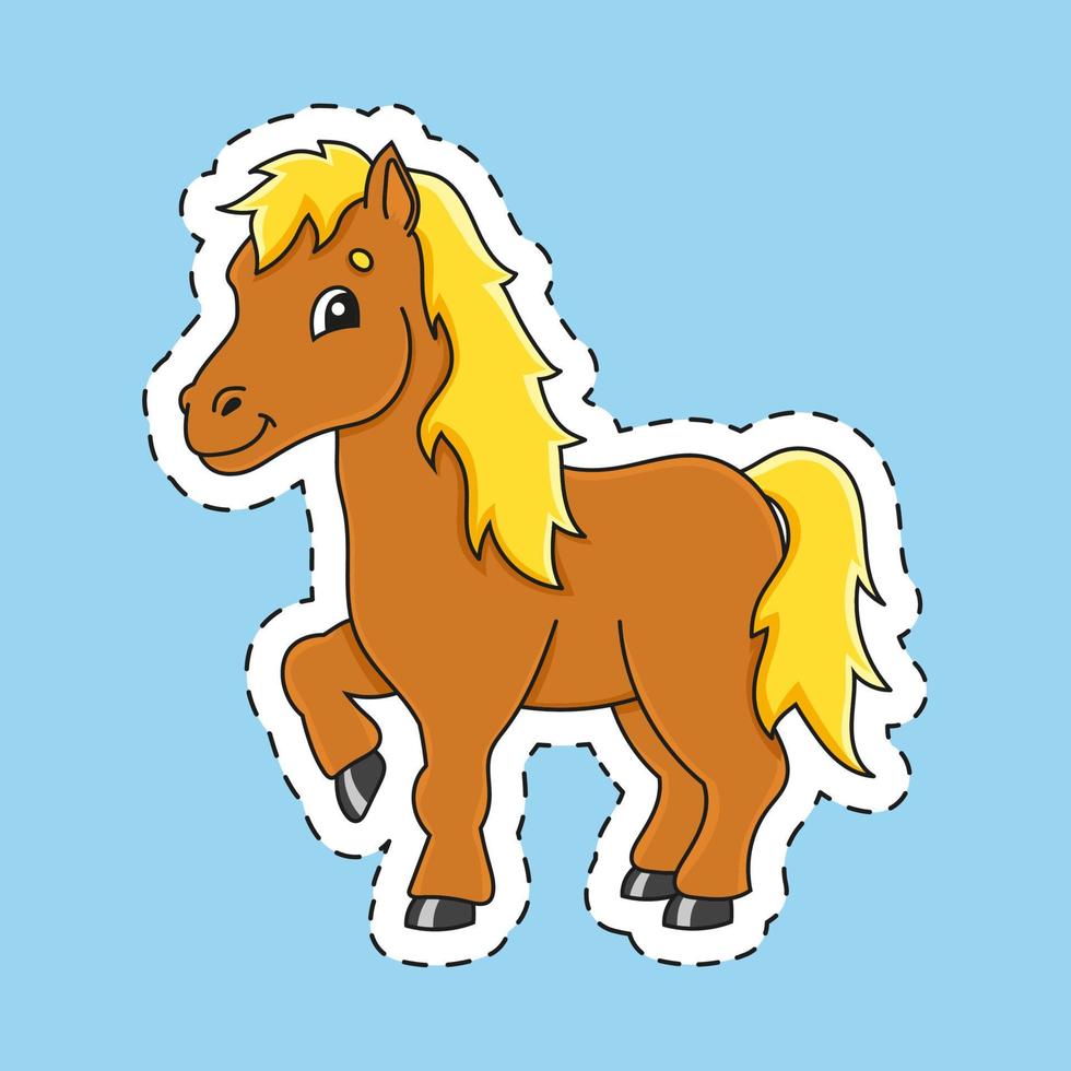 Sticker with contour horse . cartoon character. Colorful vector illustration. Isolated on color background. Template for your design.