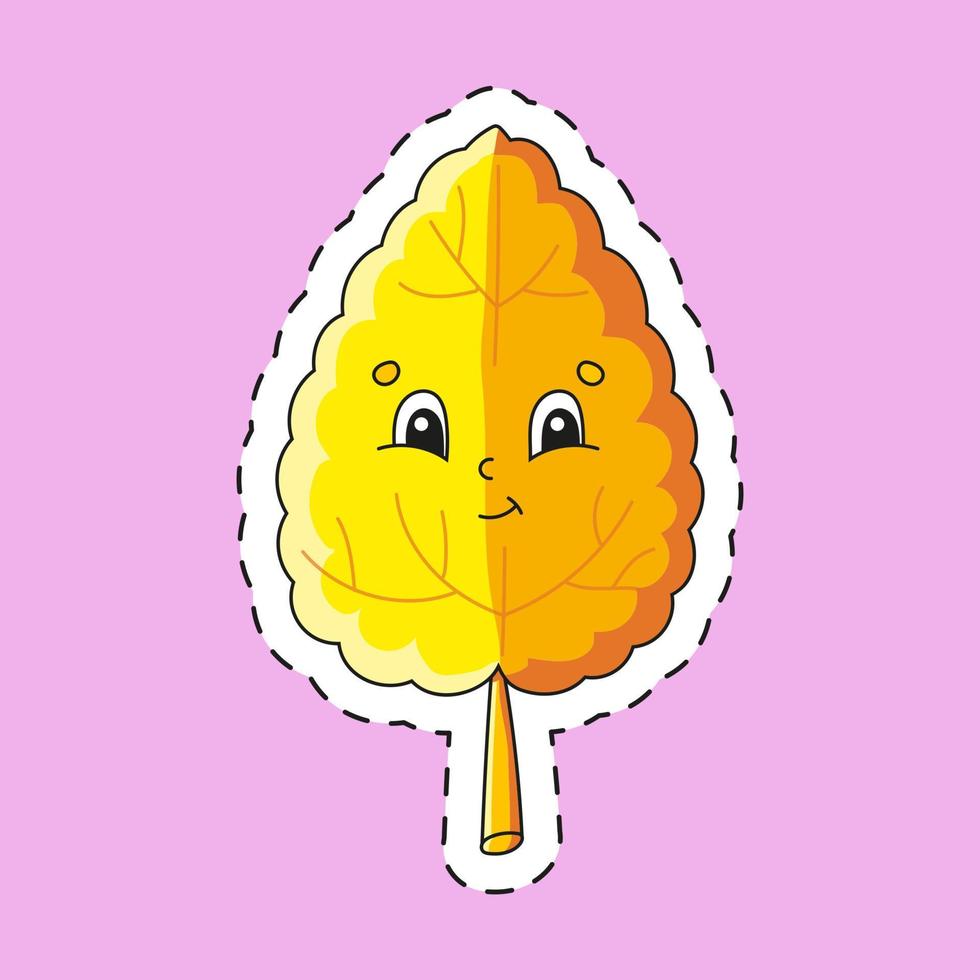 Sticker with contour leaf. cartoon character. Colorful vector illustration. Isolated on color background. Template for your design. Autumn theme.