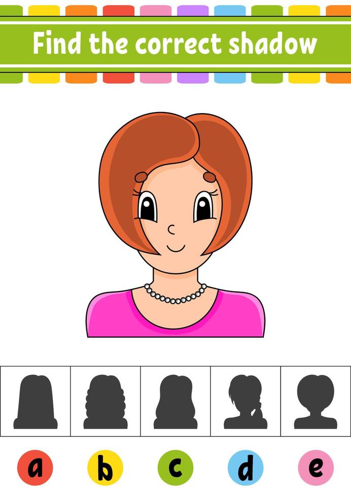 encuentra la sombra correcta. hoja de trabajo de desarrollo educativo. página de actividad. juego de colores para niños. ilustración vectorial aislada. personaje animado. vector