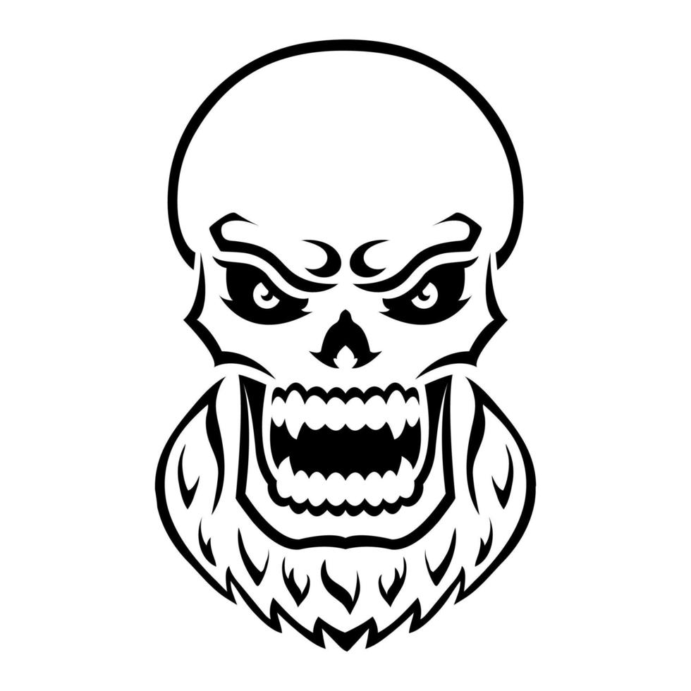 Angry skull. Outline silhouette. Design element. Vector illustration isolated on white background. Template for books, stickers, posters, cards, clothes.