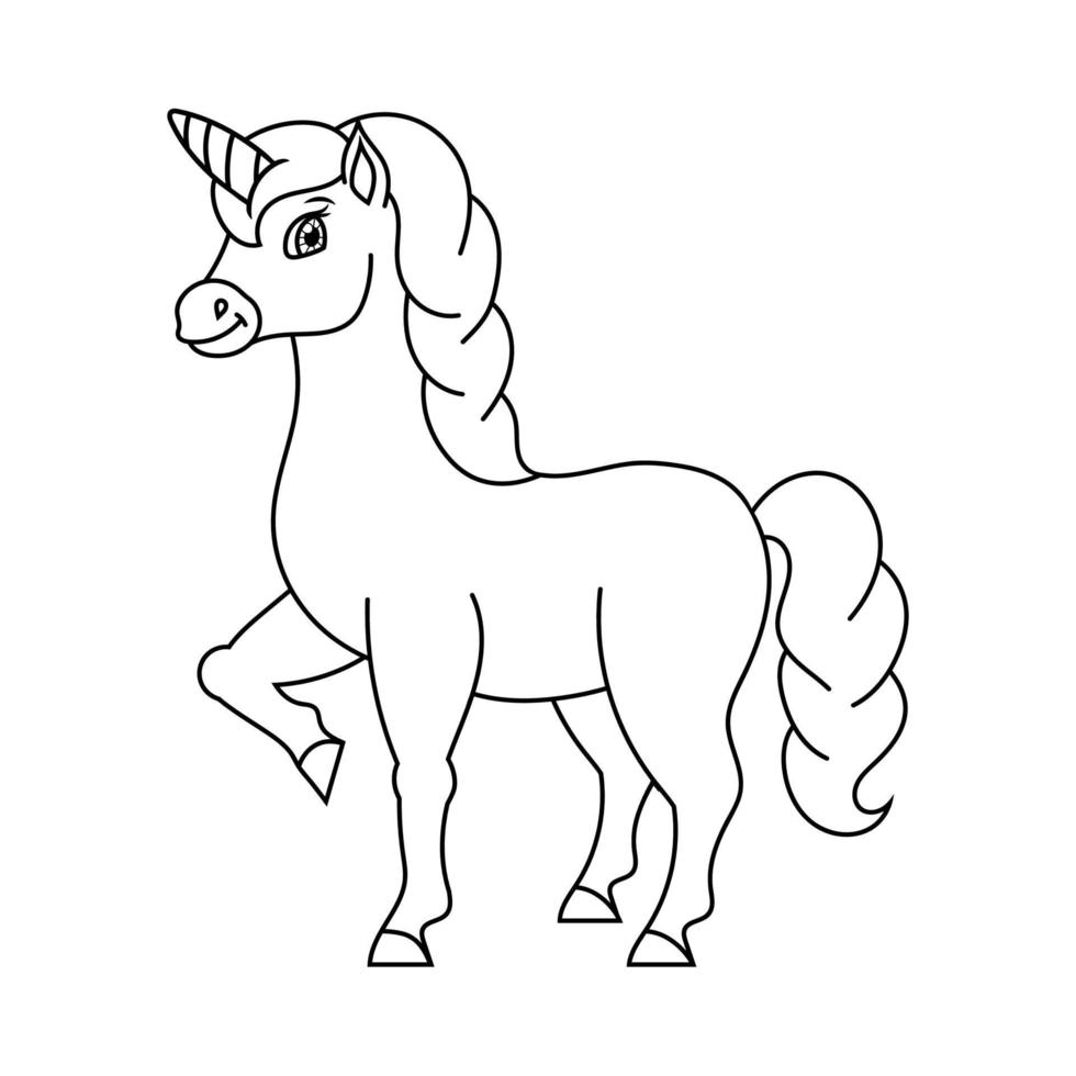 lindo unicornio. caballo de hadas mágico. página de libro para colorear para  niños. estilo de dibujos animados. ilustración vectorial aislado sobre  fondo blanco. 6954386 Vector en Vecteezy