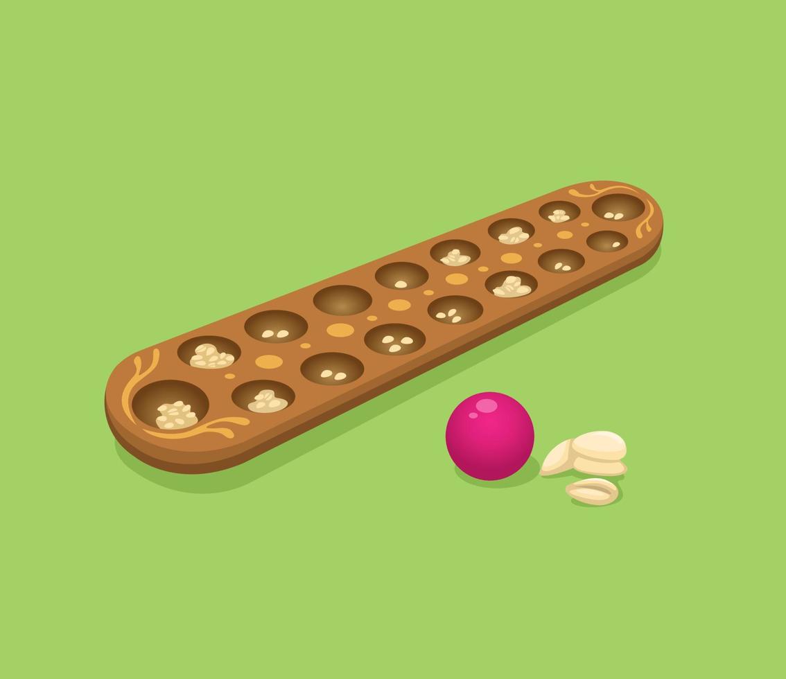 mancala aka congklak juego de mesa tradicional de indonesio hecho en vector de ilustración de dibujos animados de madera