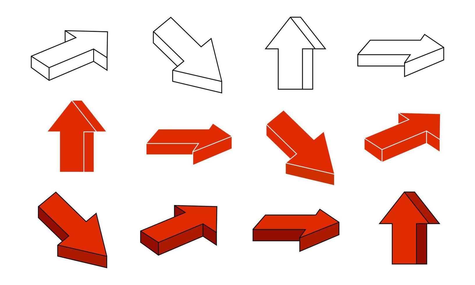 varios elementos de flecha de forma 3d. adecuado para infografía, afiche informativo e informe comercial. Ilustración de vector de flecha 3d.