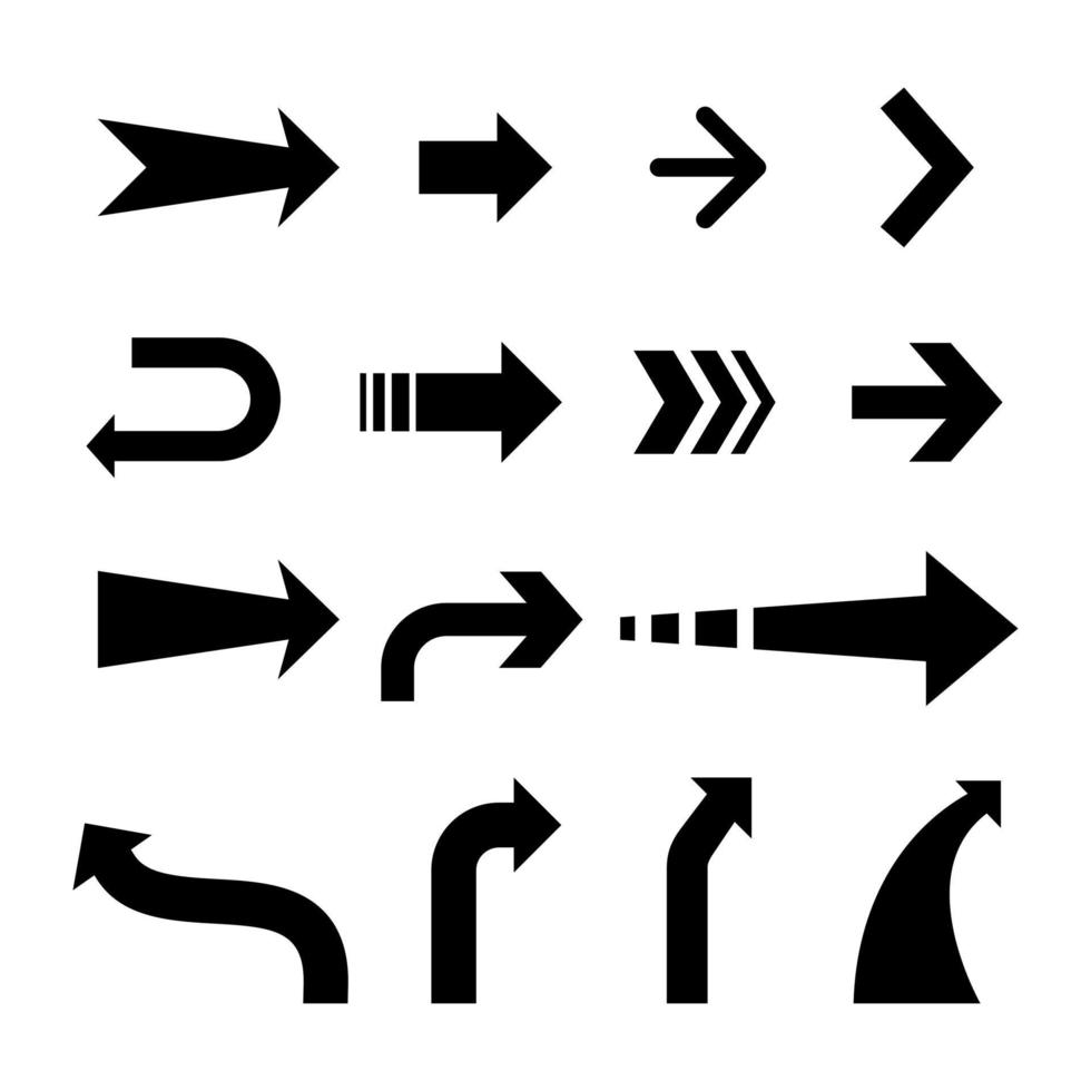conjunto de iconos de forma de flecha. adecuado para el elemento de diseño del mapa de dirección, infografía y símbolo de navegación. colección de ilustración de vector de flecha.