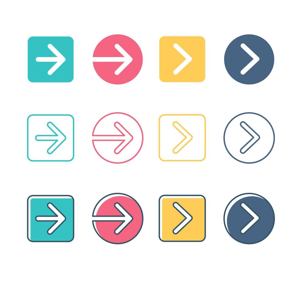varias plantillas de elementos de iconos de flechas. adecuado para elementos de diseño de infografía, navegación de aplicaciones y marcador de flecha. vector