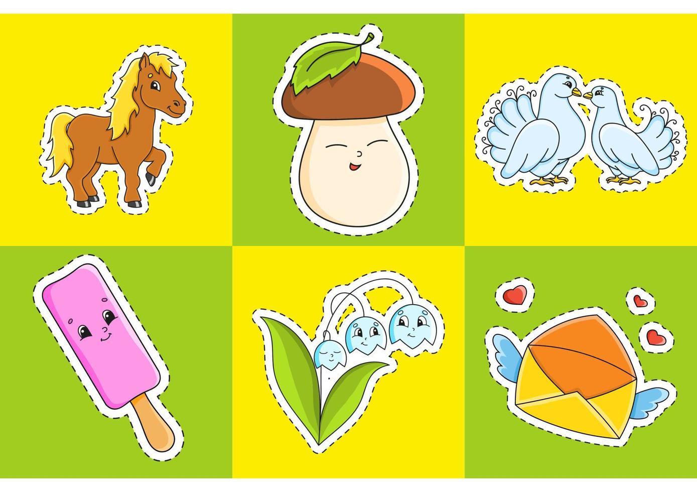 Set stickers with contour. cartoon character. Colorful vector illustration. Isolated on color background. Template for your design.
