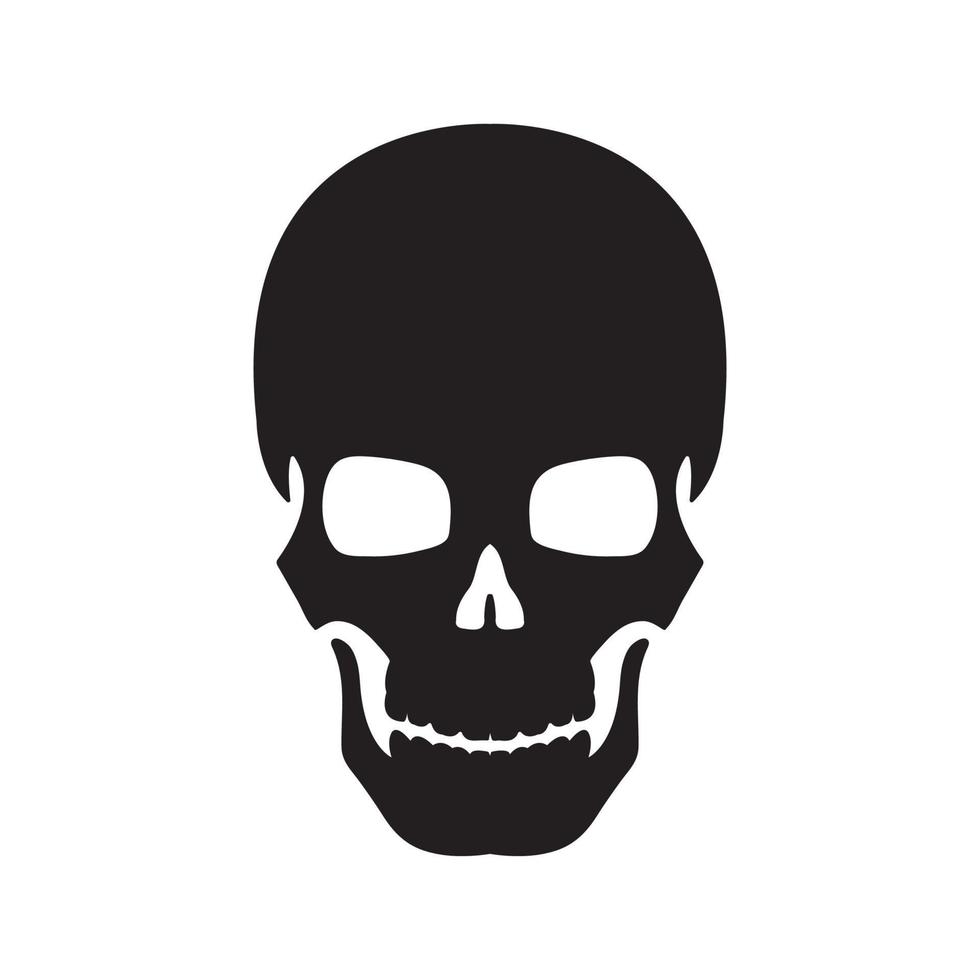 Black silhouette skull. Design element. Vector illustration isolated on white background. Template for books, stickers, posters, cards, clothes.