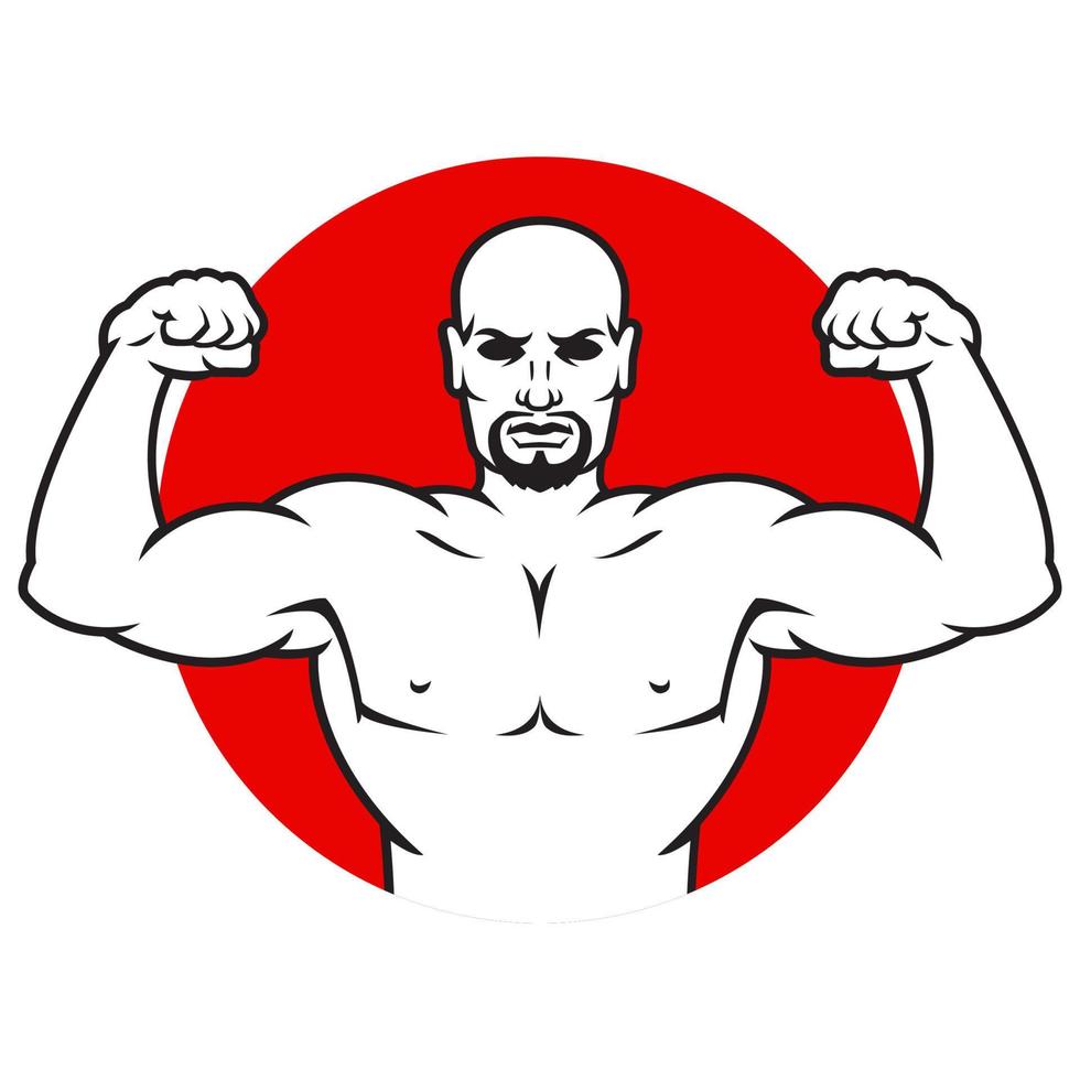 Bodybuilder strong man. Outline silhouette. Design element. Vector illustration isolated on white background. Template for books, stickers, posters, cards, clothes.