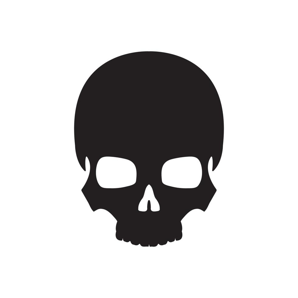 Black silhouette skull. Design element. Vector illustration isolated on white background. Template for books, stickers, posters, cards, clothes.