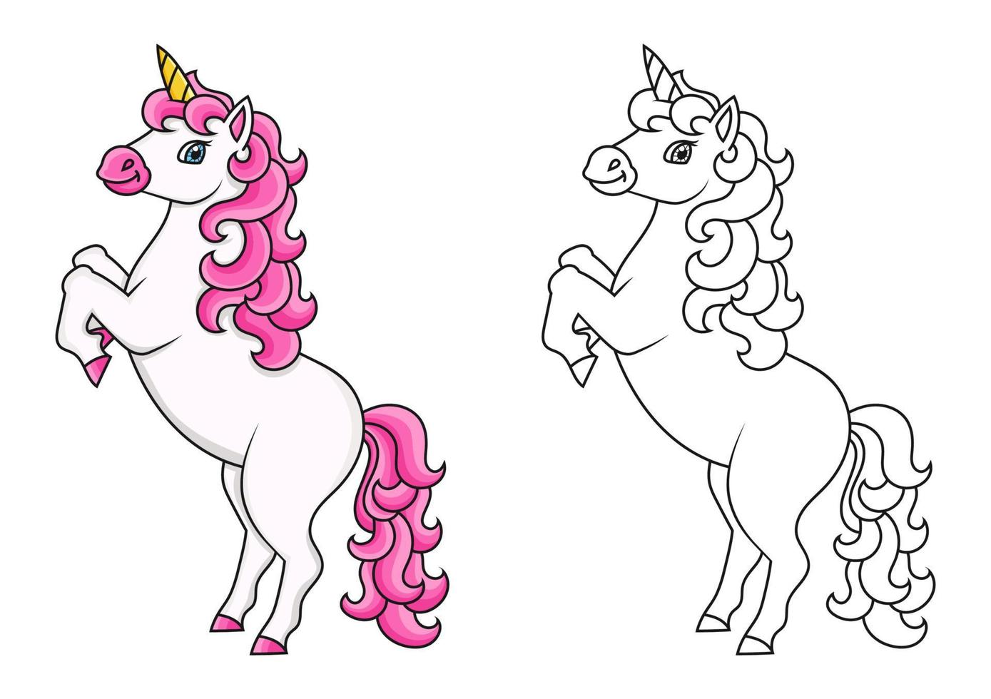 Cute unicorn. Magic fairy horse. Coloring book page for kids. Cartoon style. Vector illustration isolated on white background.