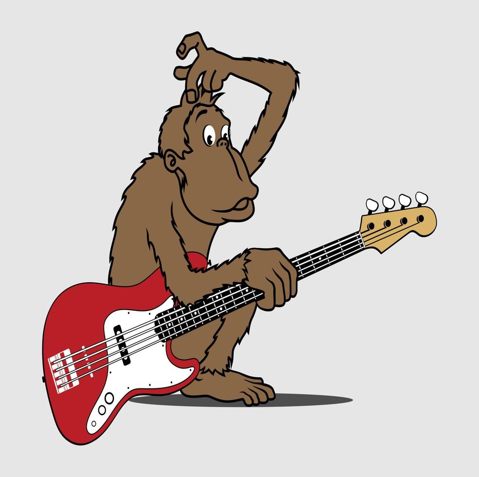 mongkey loco con vector de ilustración de guitarra.