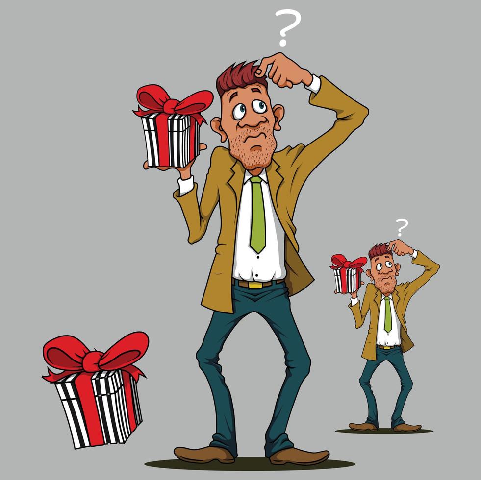 Man with gift what happen illustration vector. vector