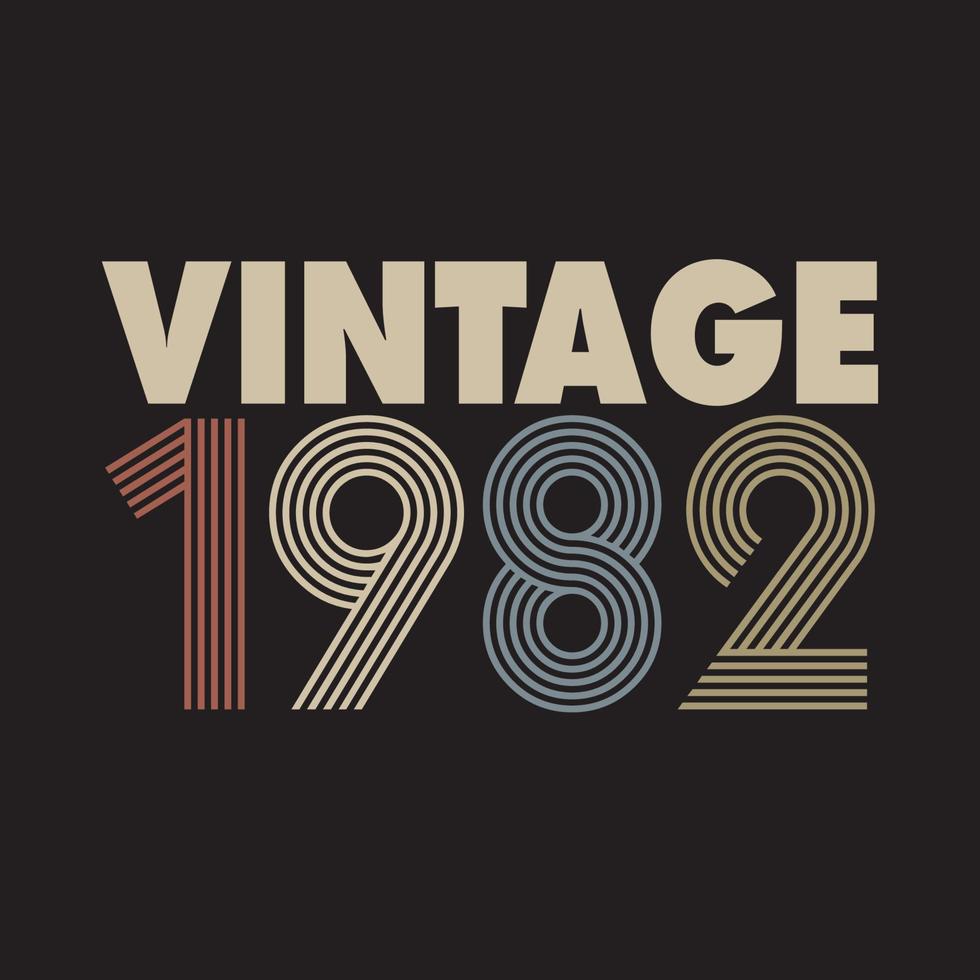 1982 diseño de camiseta retro vintage, vector, fondo negro vector