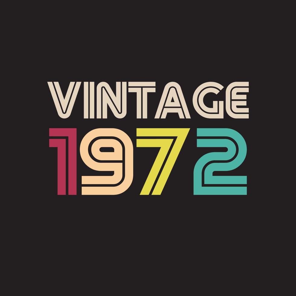 Diseño de camiseta retro vintage de 1972, vector, fondo negro vector