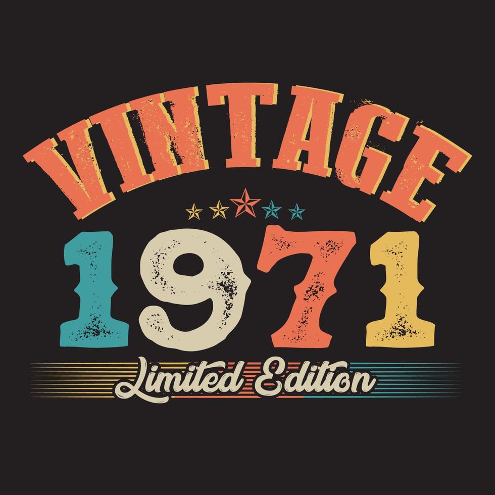 1971 vintage retro t shirt design, vector, black background vector