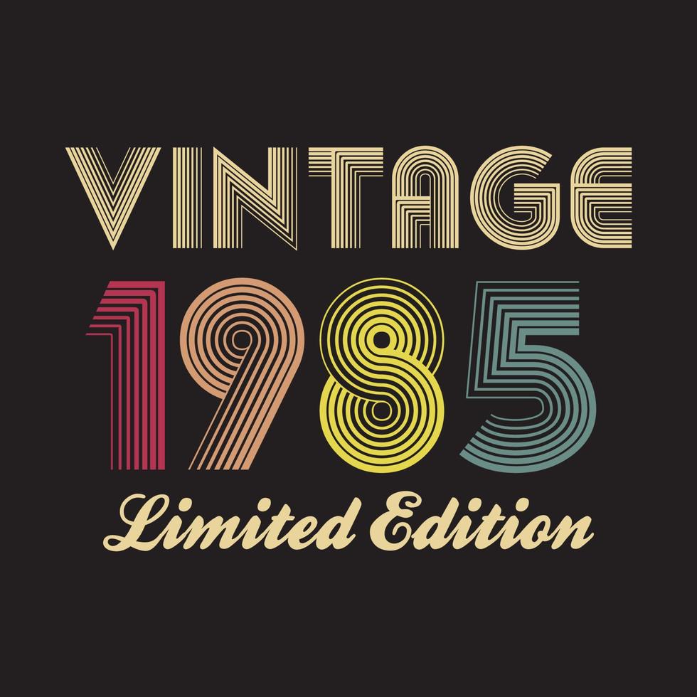 1985 diseño de camiseta retro vintage, vector, fondo negro vector