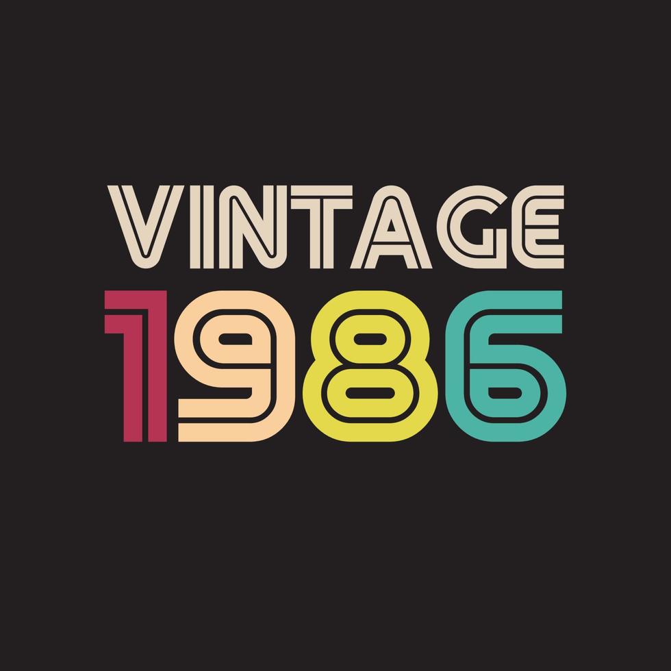 Diseño de camiseta retro vintage de 1986, vector, fondo negro vector