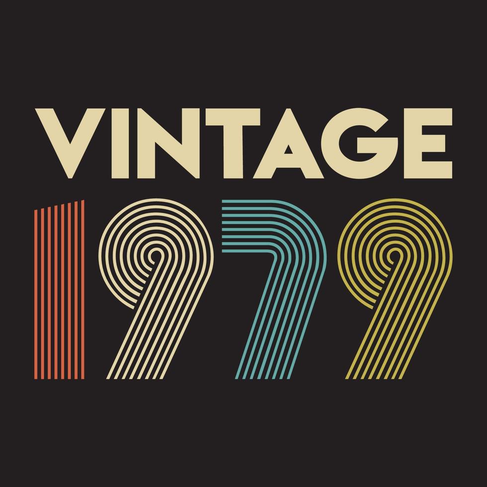 Diseño de camiseta retro vintage de 1979, vector, fondo negro vector