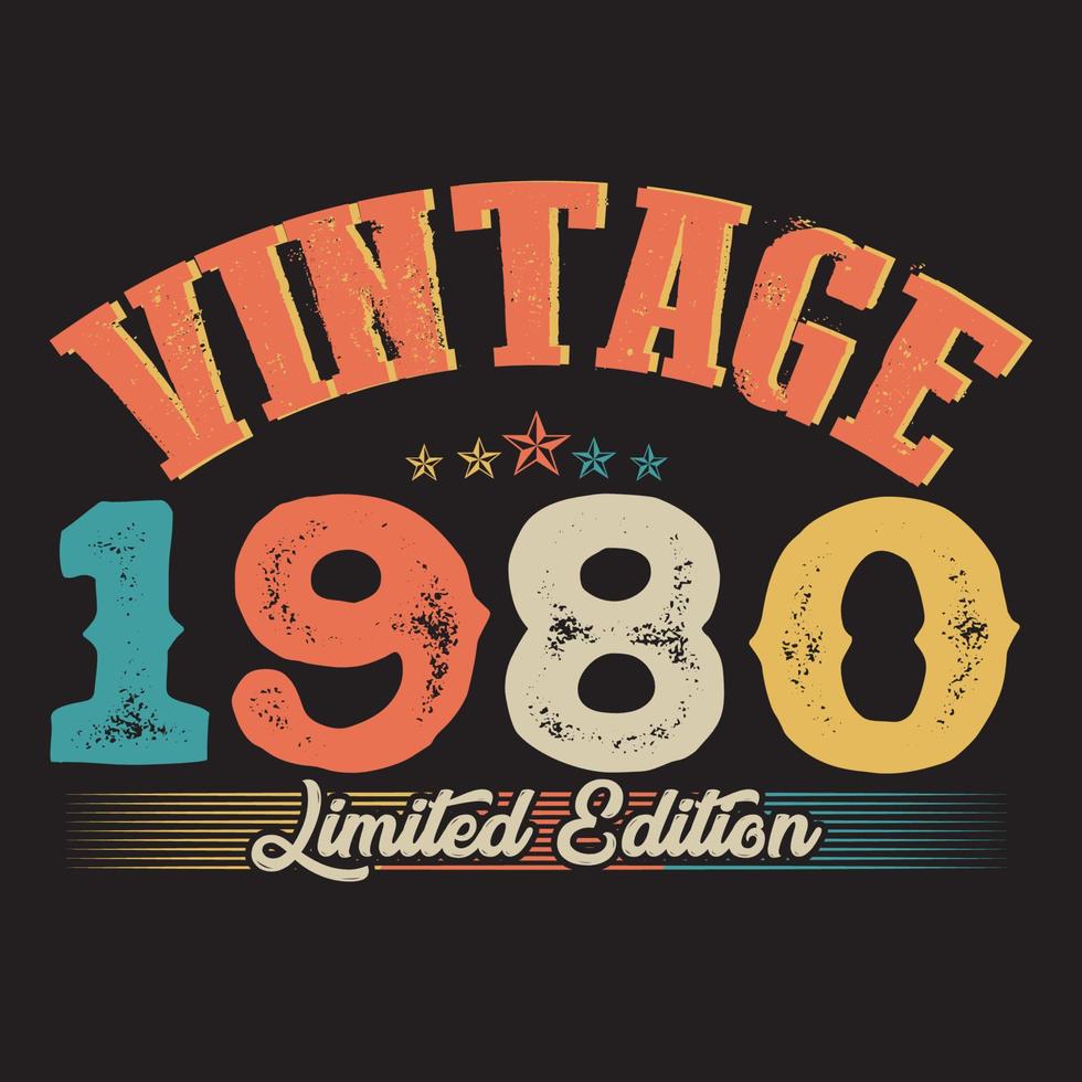 Diseño de camiseta retro vintage de 1980, vector, fondo negro vector