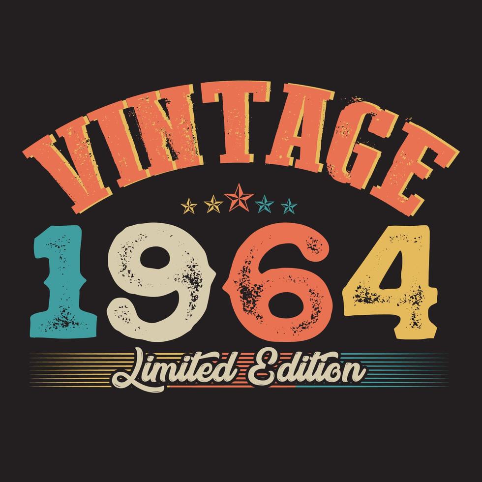 Diseño de camiseta retro vintage de 1964, vector, fondo negro vector