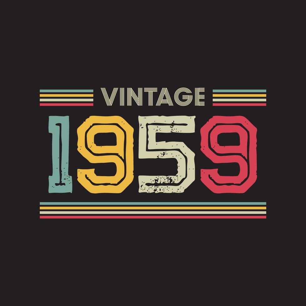 Diseño de camiseta retro vintage de 1959, vector, fondo negro vector