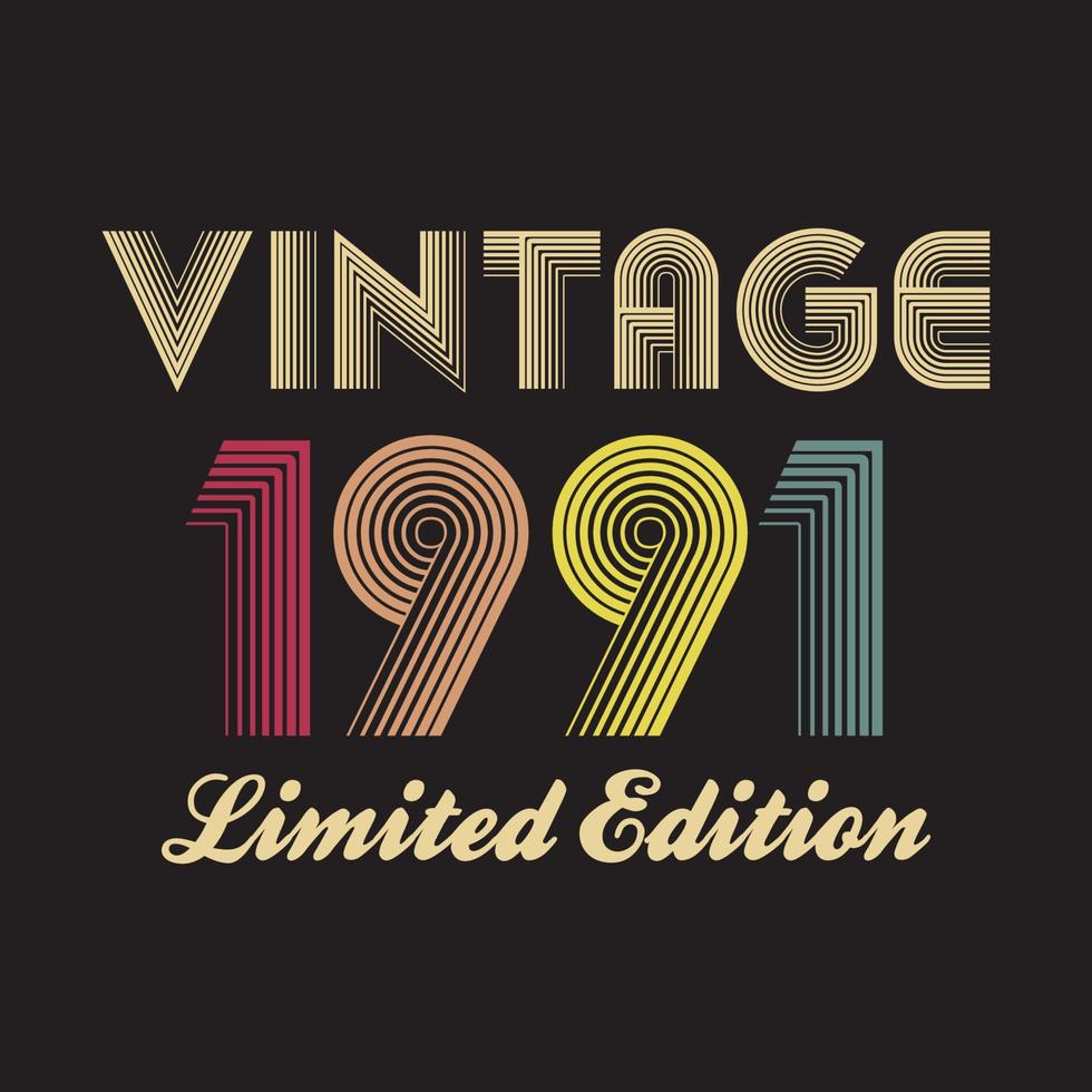 1991 vintage retro t shirt design, vector, black background vector