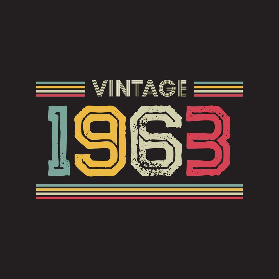 Diseño de camiseta retro vintage de 1963, vector, fondo negro vector