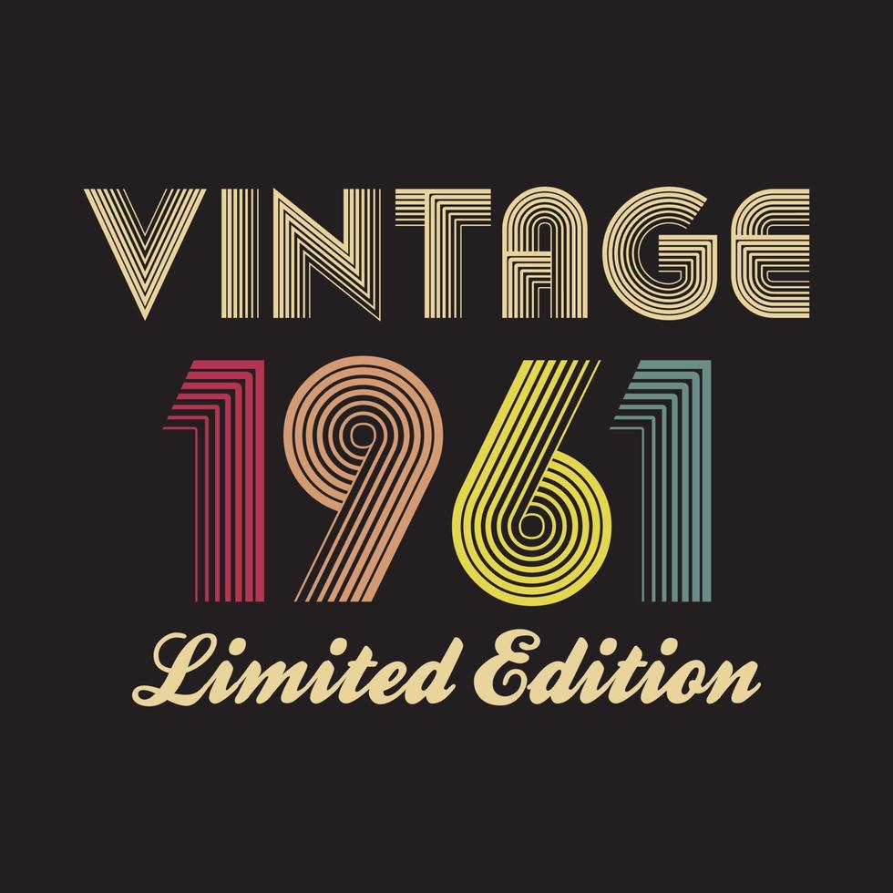 Diseño de camiseta retro vintage de 1961, vector, fondo negro vector