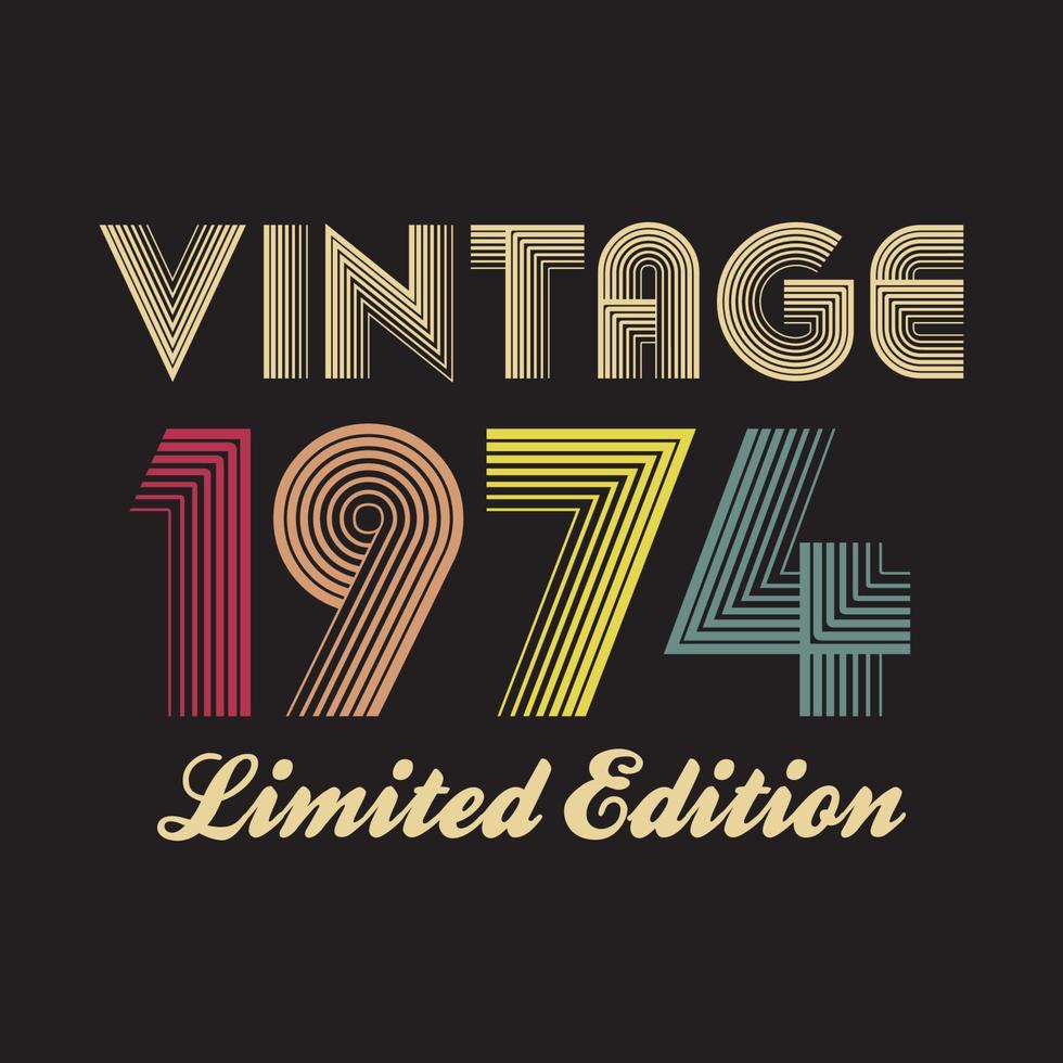 Diseño de camiseta retro vintage de 1974, vector, fondo negro vector