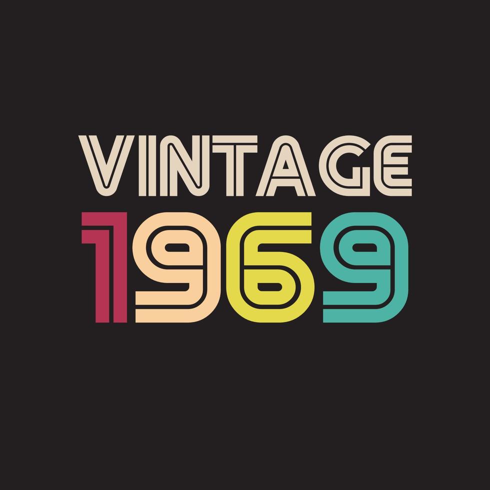 Diseño de camiseta retro vintage de 1969, vector, fondo negro vector