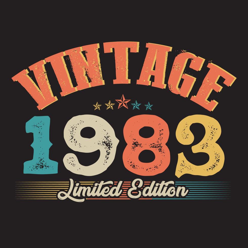 1983 vintage retro t shirt design, vector, black background vector