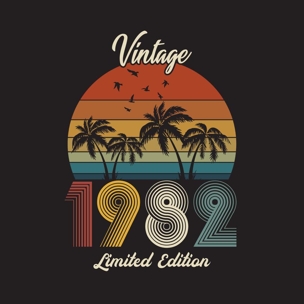 1982 vintage retro t shirt design, vector, black background vector