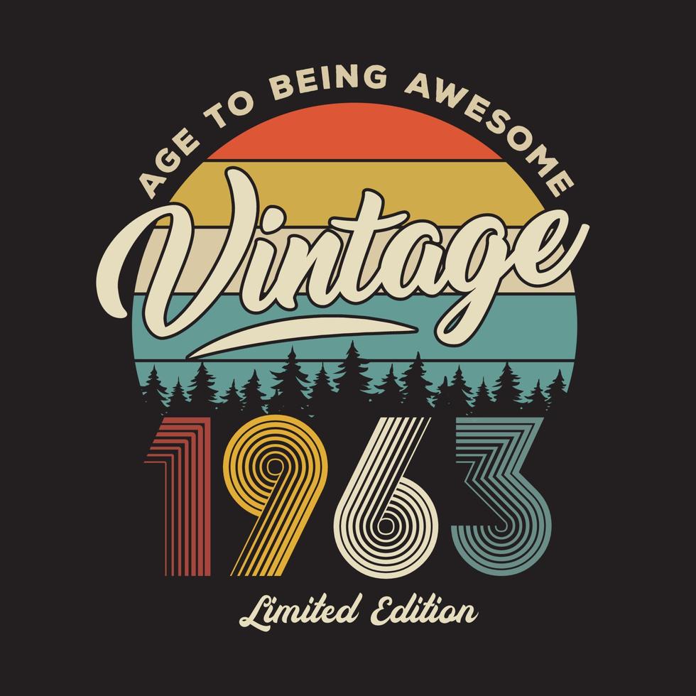 Diseño de camiseta retro vintage de 1963, vector, fondo negro vector