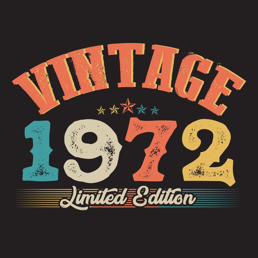 Diseño de camiseta retro vintage de 1972, vector, fondo negro vector