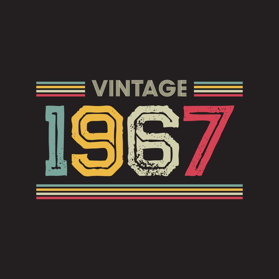 Diseño de camiseta retro vintage de 1967, vector, fondo negro vector