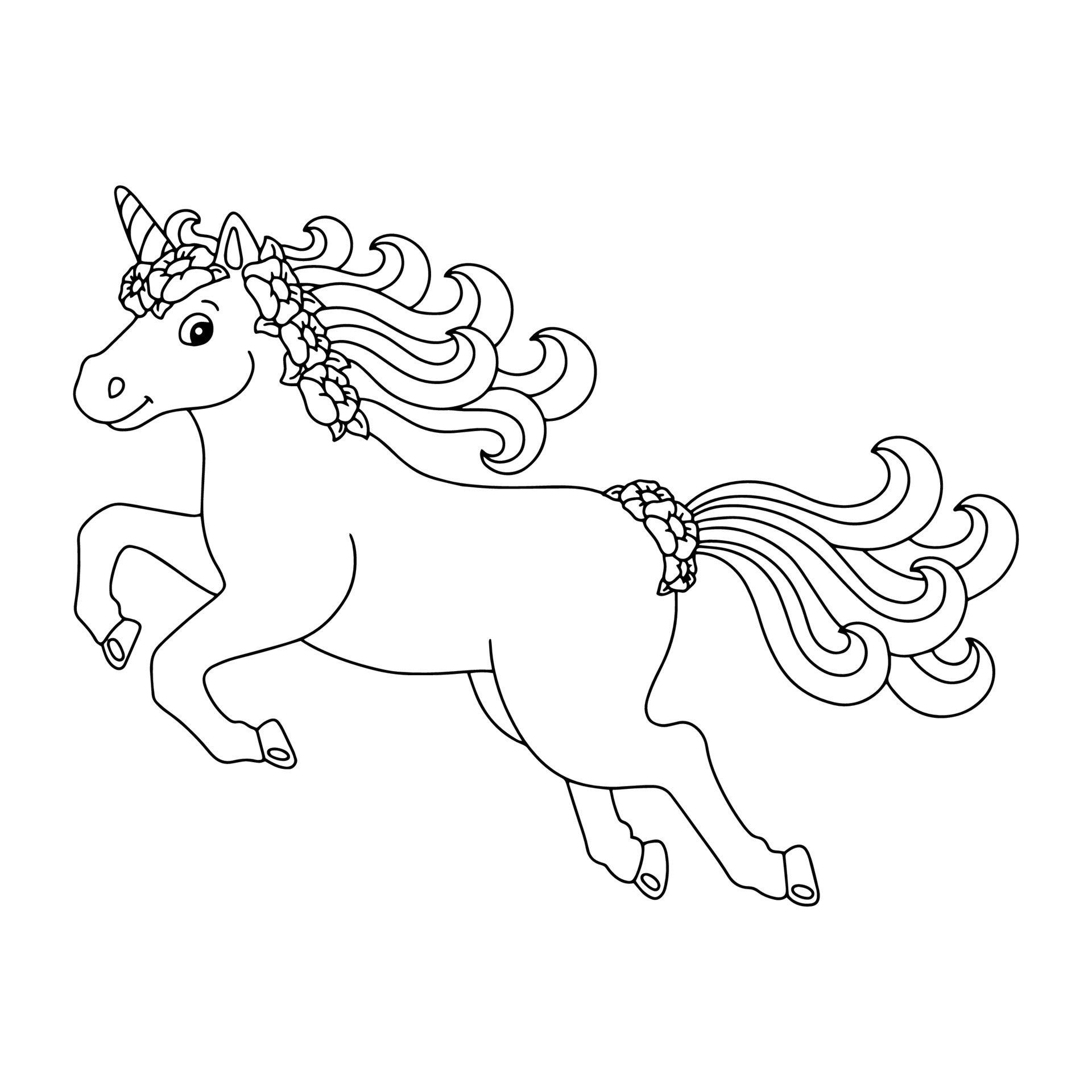 Unicorn with flowers in the mane and tail. Coloring book page for kids ...