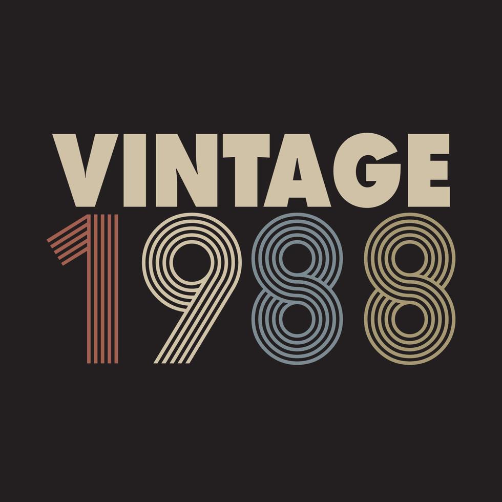 1988 diseño de camiseta retro vintage, vector, fondo negro vector