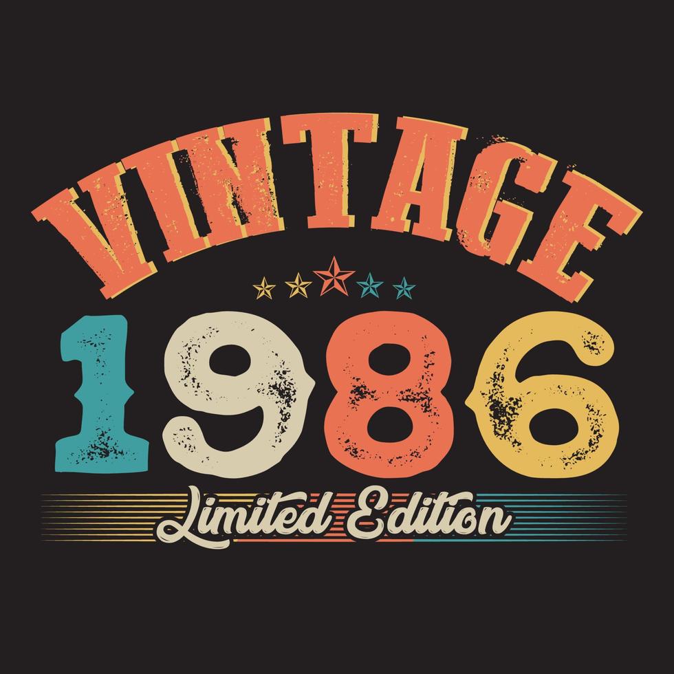 Diseño de camiseta retro vintage de 1986, vector, fondo negro vector