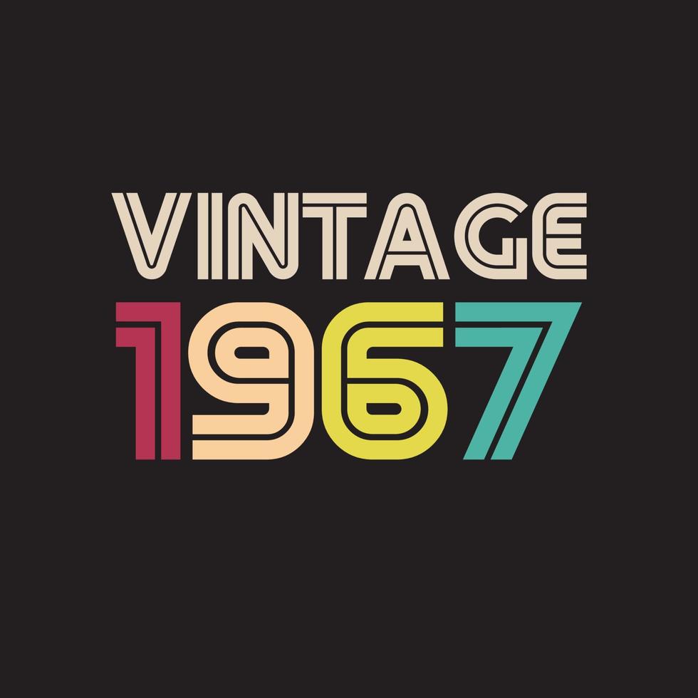 Diseño de camiseta retro vintage de 1967, vector, fondo negro vector