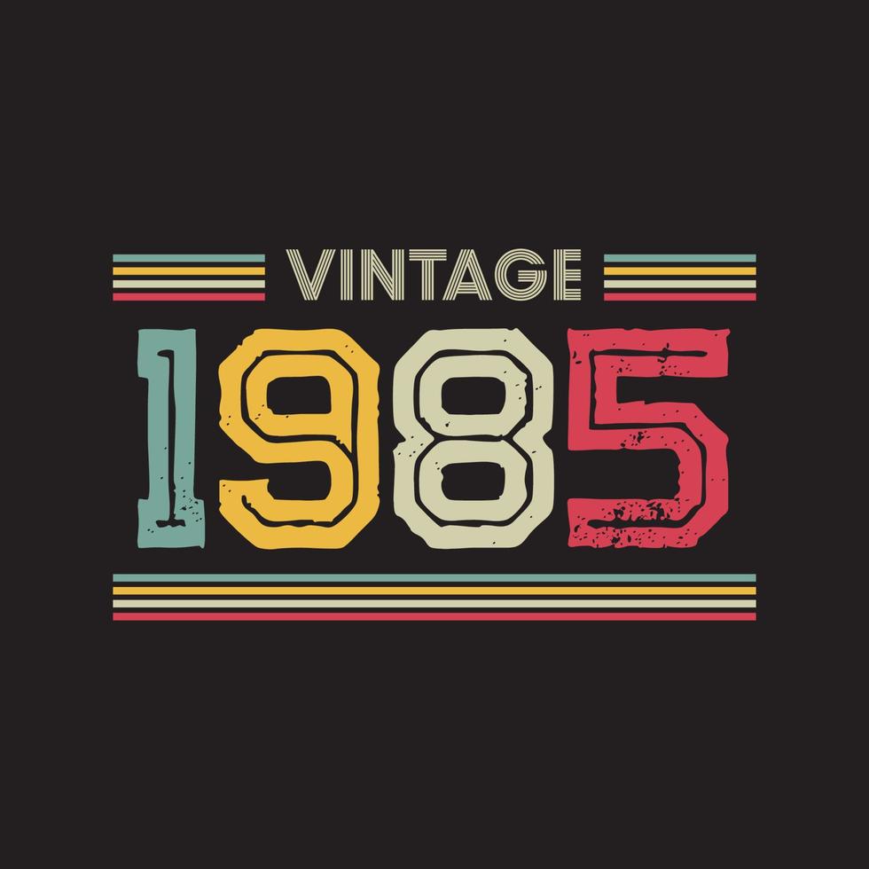 1985 diseño de camiseta retro vintage, vector, fondo negro vector