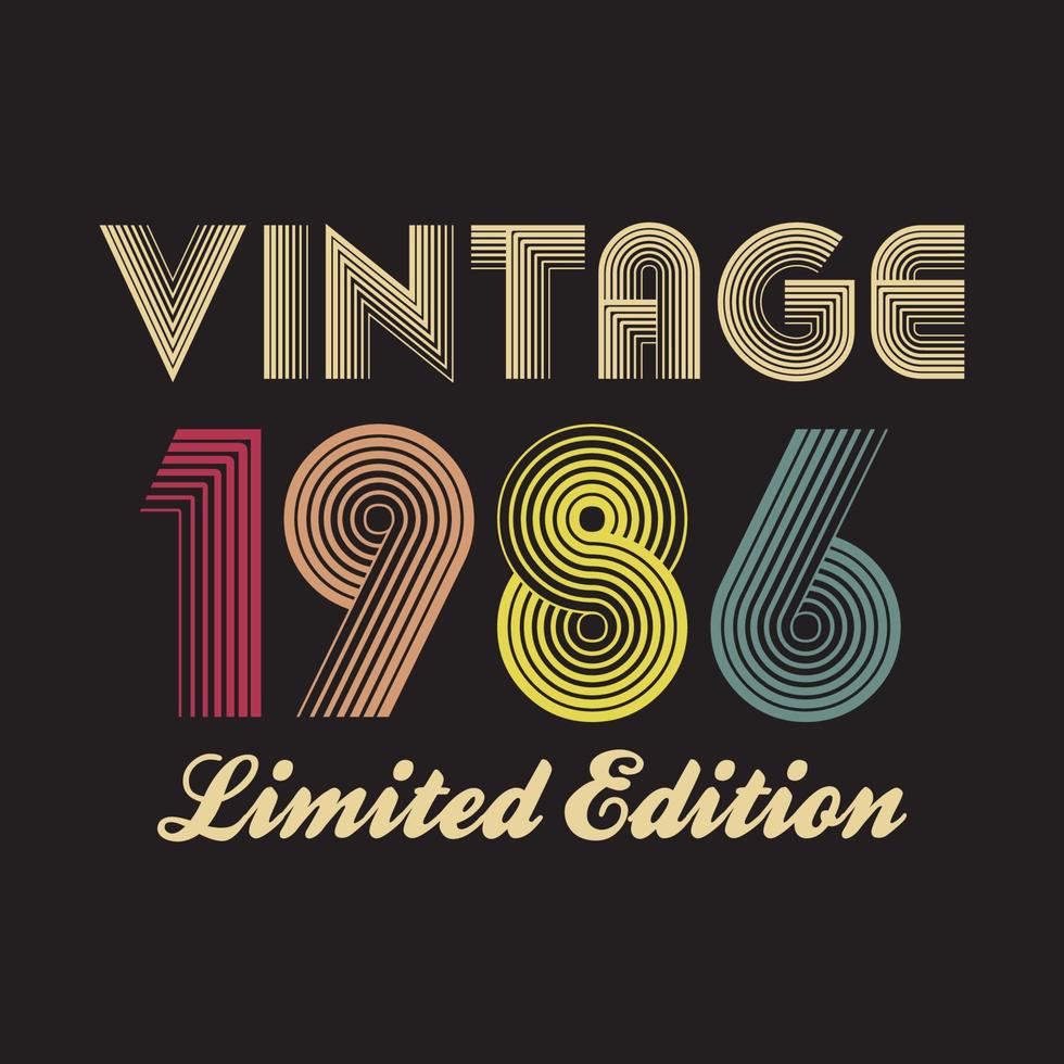 Diseño de camiseta retro vintage de 1986, vector, fondo negro vector