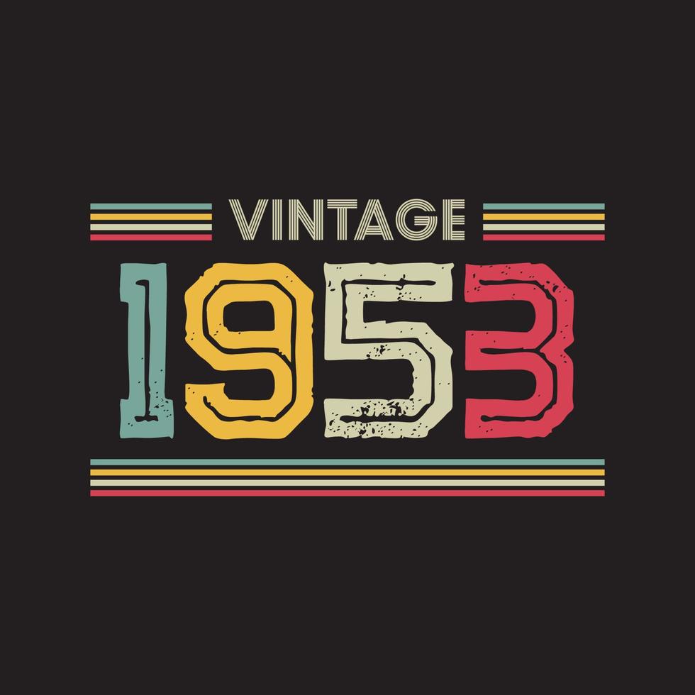 Diseño de camiseta retro vintage de 1953, vector, fondo negro vector