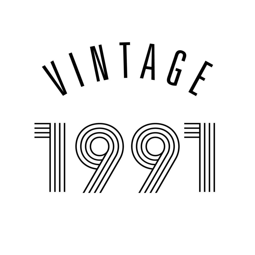 vector de diseño de camiseta retro vintage de 1991