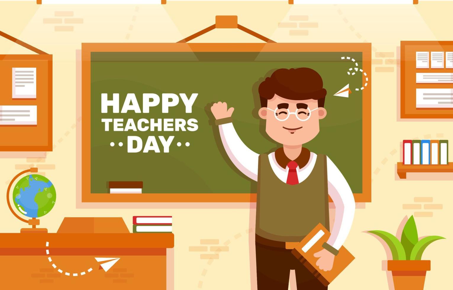 Happy Teacher at Class vector