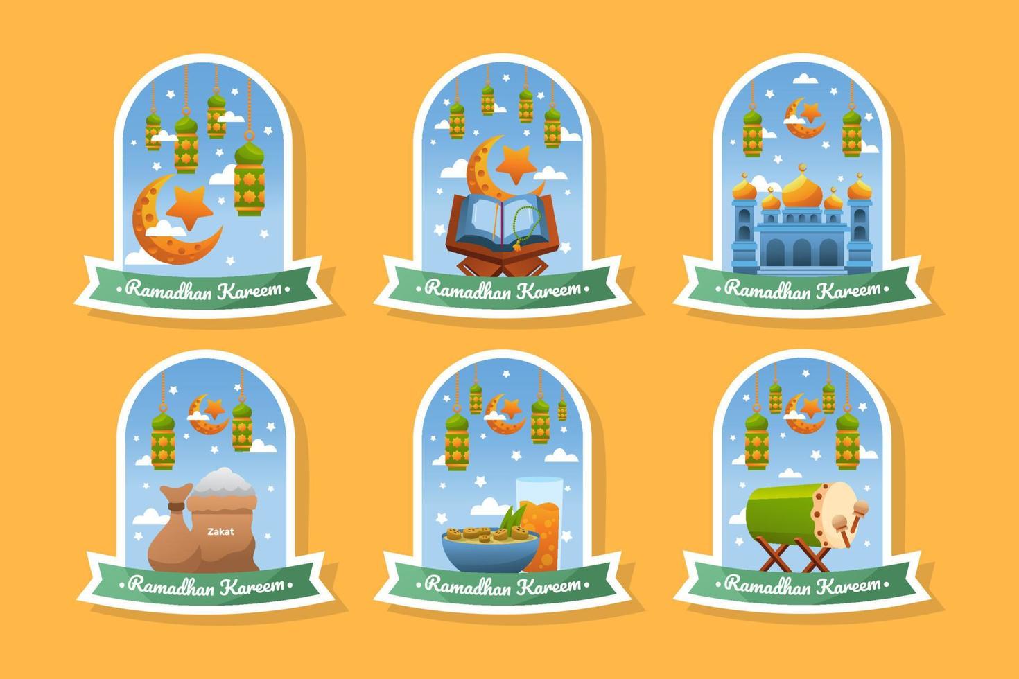 Gradient Ramadan Fasting Sticker Collection vector