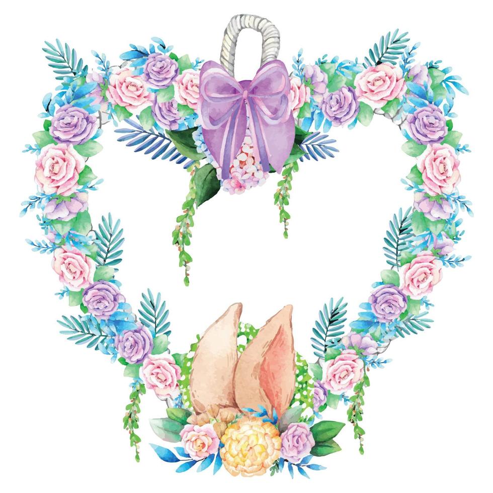 hermosa corona de flores de corazón, marco floral. ilustración vectorial vector