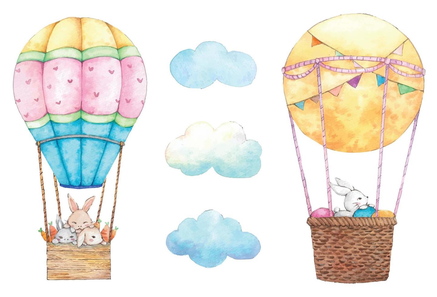 Cute Easter watercolor in balloon. Hand drawn watercolor illustrations. vector